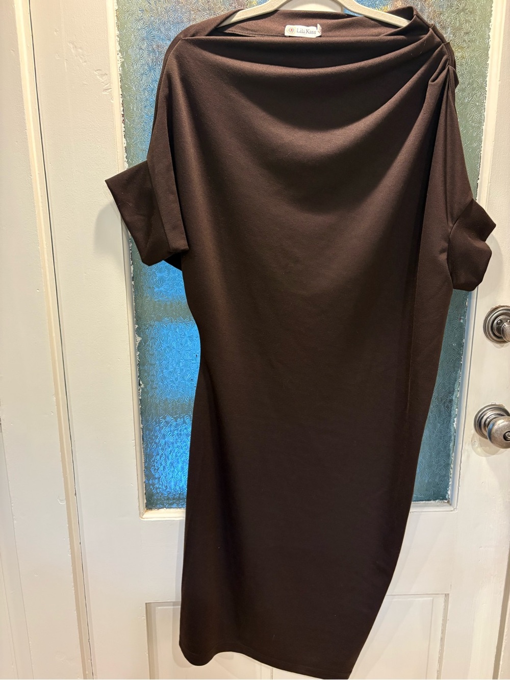 Lila Kass 14 Asymmetrical/ Drape Chocolate Brown Boatneck Women’s Dress